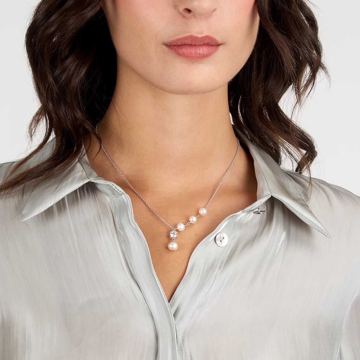 Colliers en Zircon/zircons Cubiques/perle/argent 925/1000 Recyclé et Zircon argent, MORELLATO