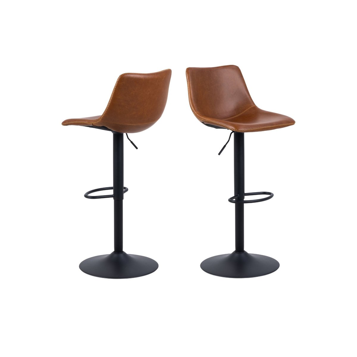 Tabourets de bar simili piétement tulipe métal noir (lot de 2) - JACK cognac, HELLIN, DEPUIS 1862