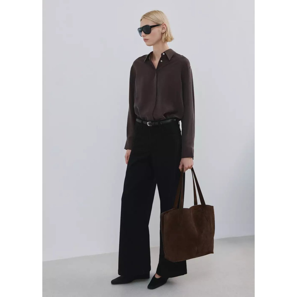 Jean large taille normale black denim, MANGO