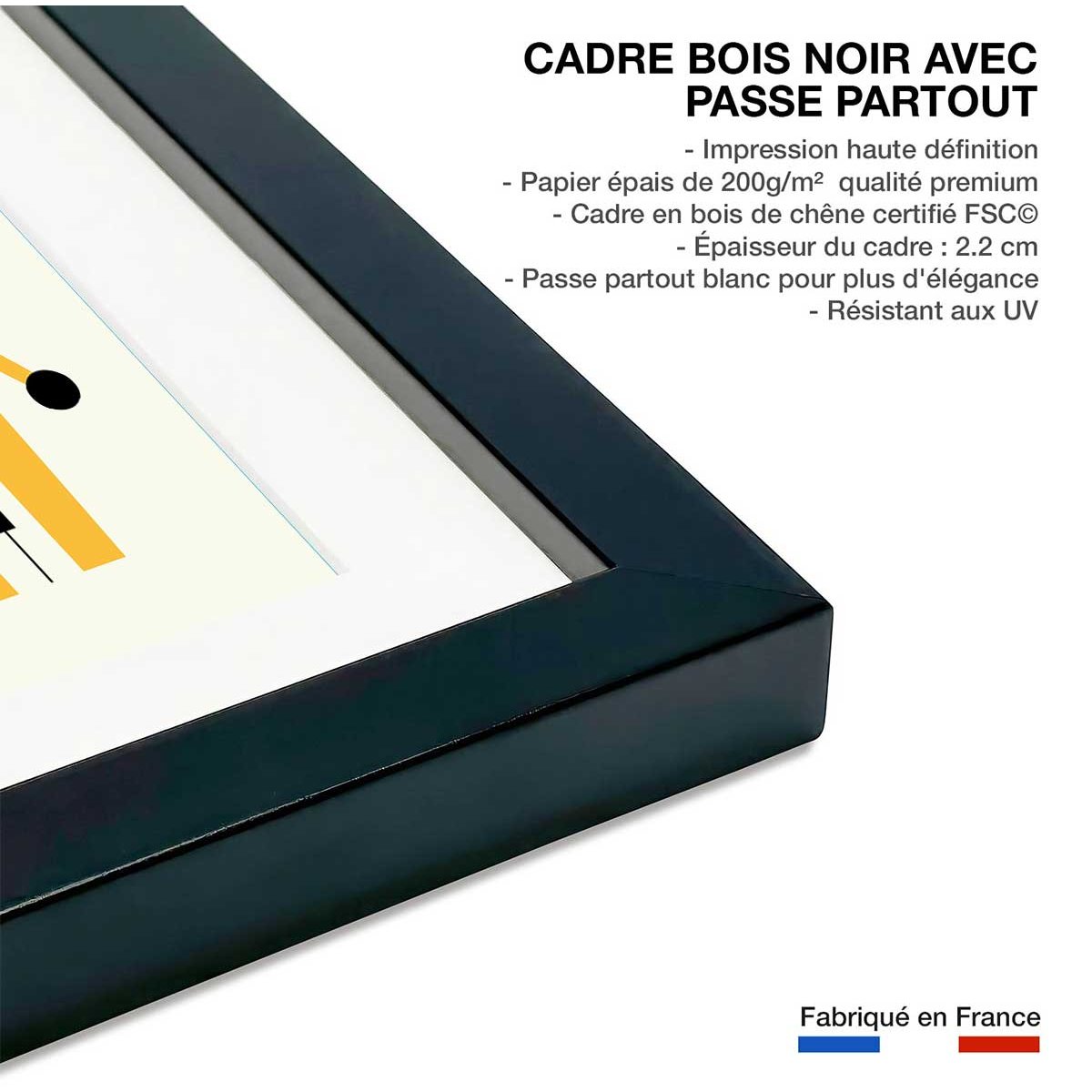 Affiche girafe colorée affiche + cadre en bois - noir, HEXOA