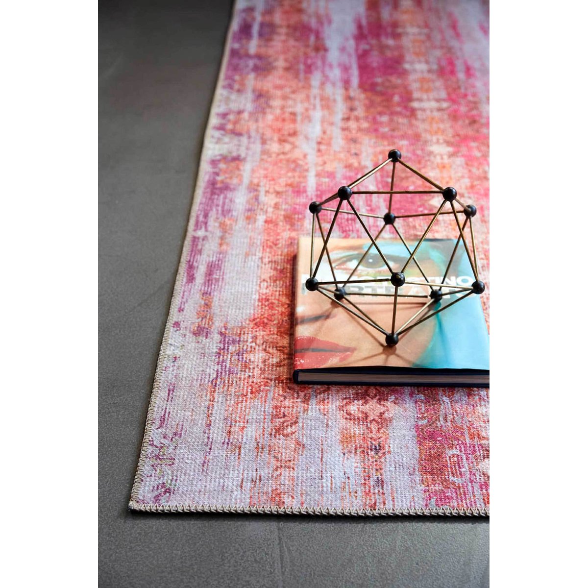 Tapis tissé plat vintage effet used , SUNSET IN FARO rose, WECON HOME