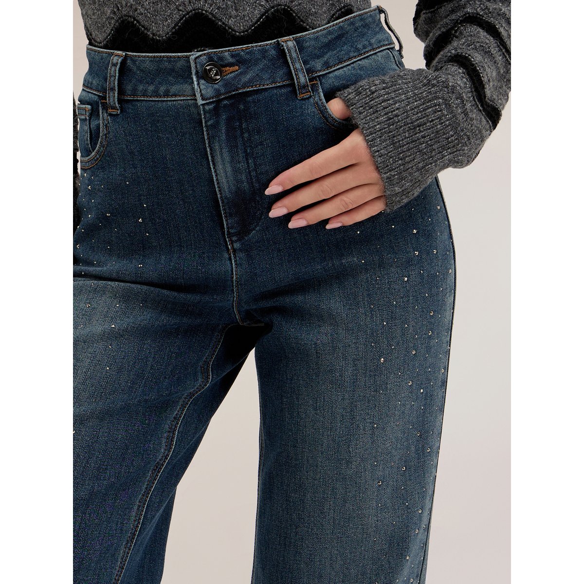 Jean large avec strass appliqués bleu, MOTIVI