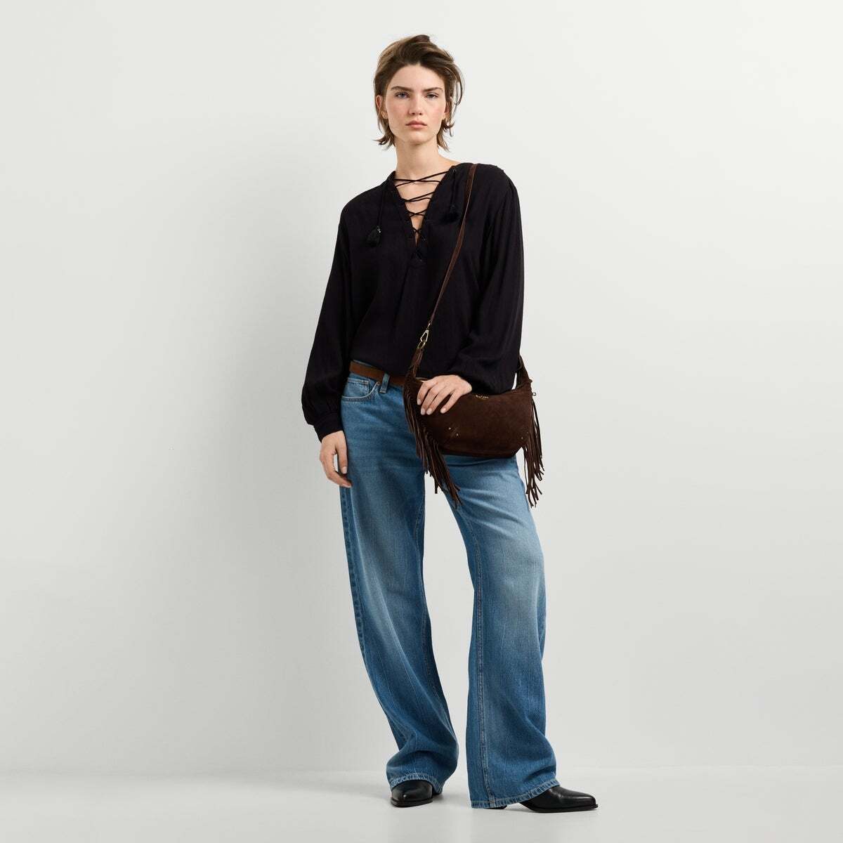 Blouse Semi-Transparente À Col En V noir, PEPE JEANS