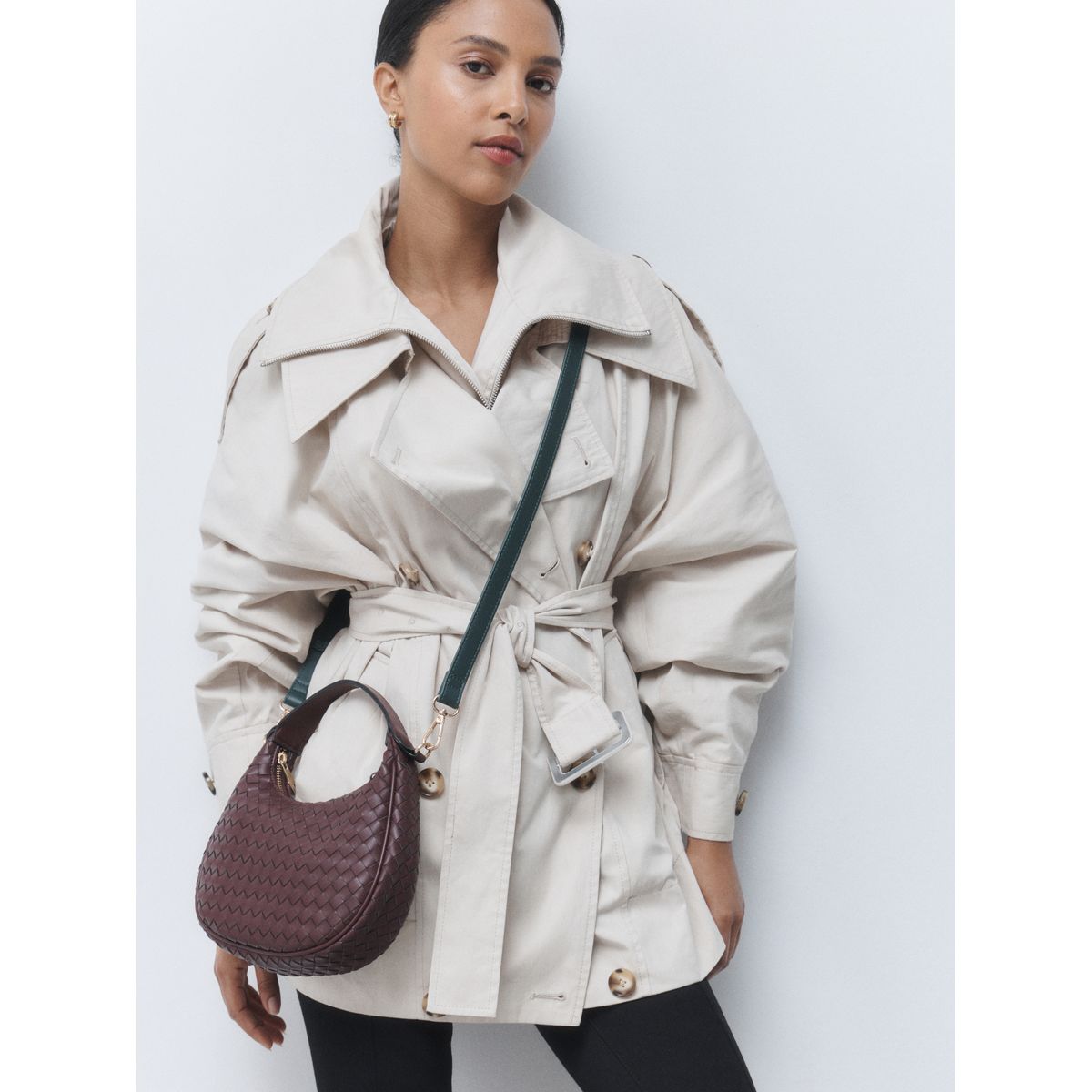 Sac à main en cuir tissé prune, NEXT
