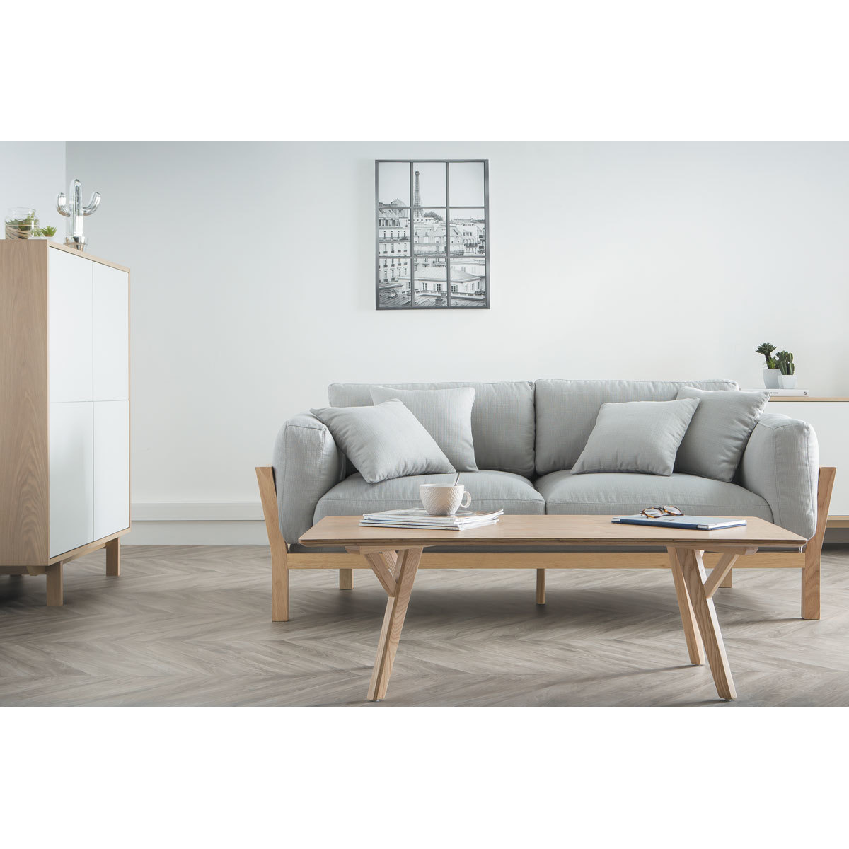 Buffet haut scandinave bois et blanc  4 portes L110 cm SID bois clair / blanc, MILIBOO