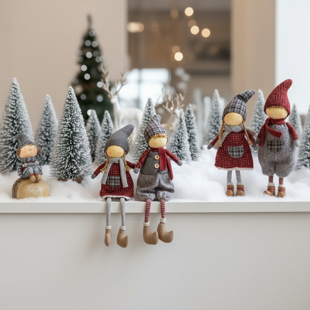 Figurine de noël fillette debout en résine H33 OLAF rouge et gris, SIA DECO