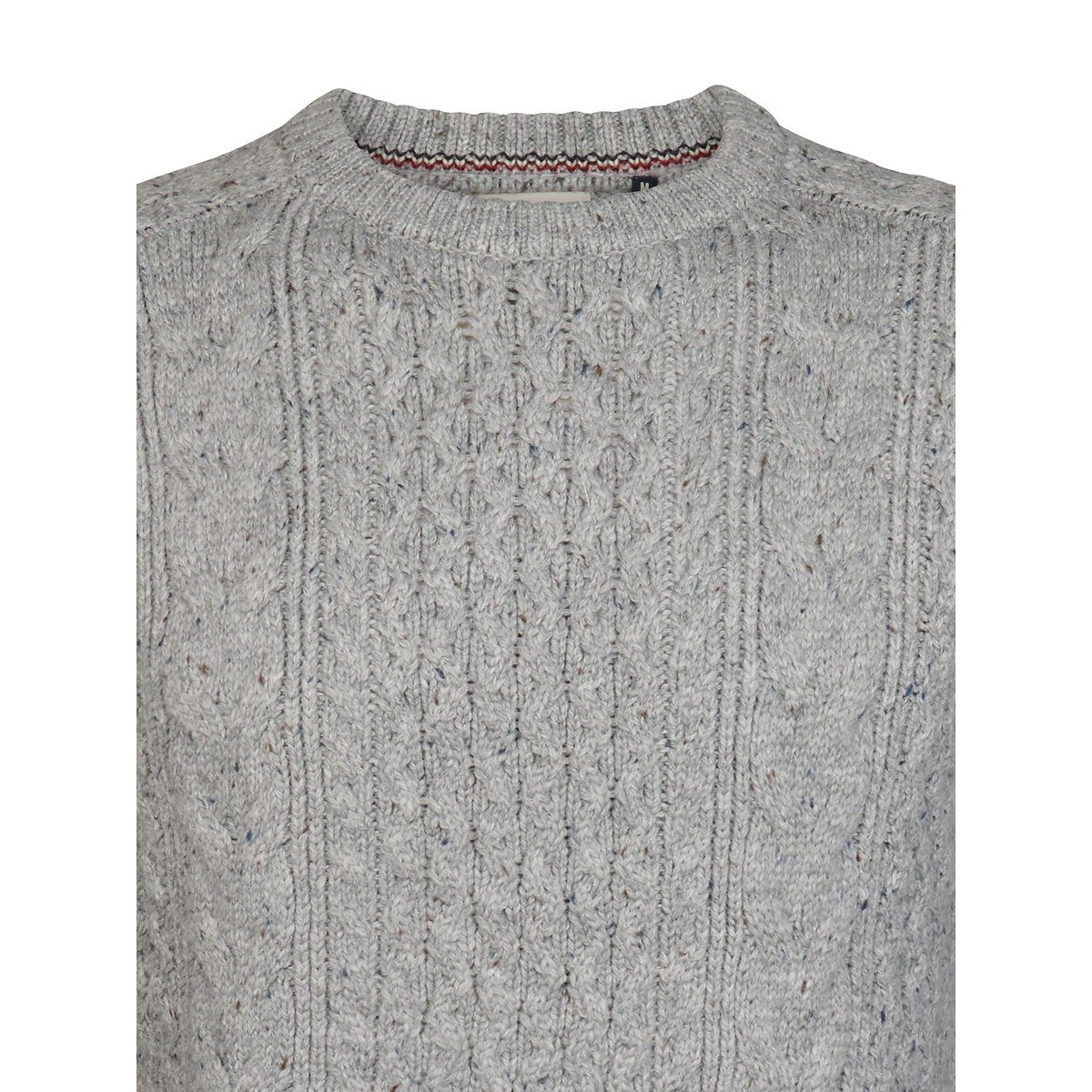 Pull col rond en fine maille à torsades gris chiné, PETROL INDUSTRIES
