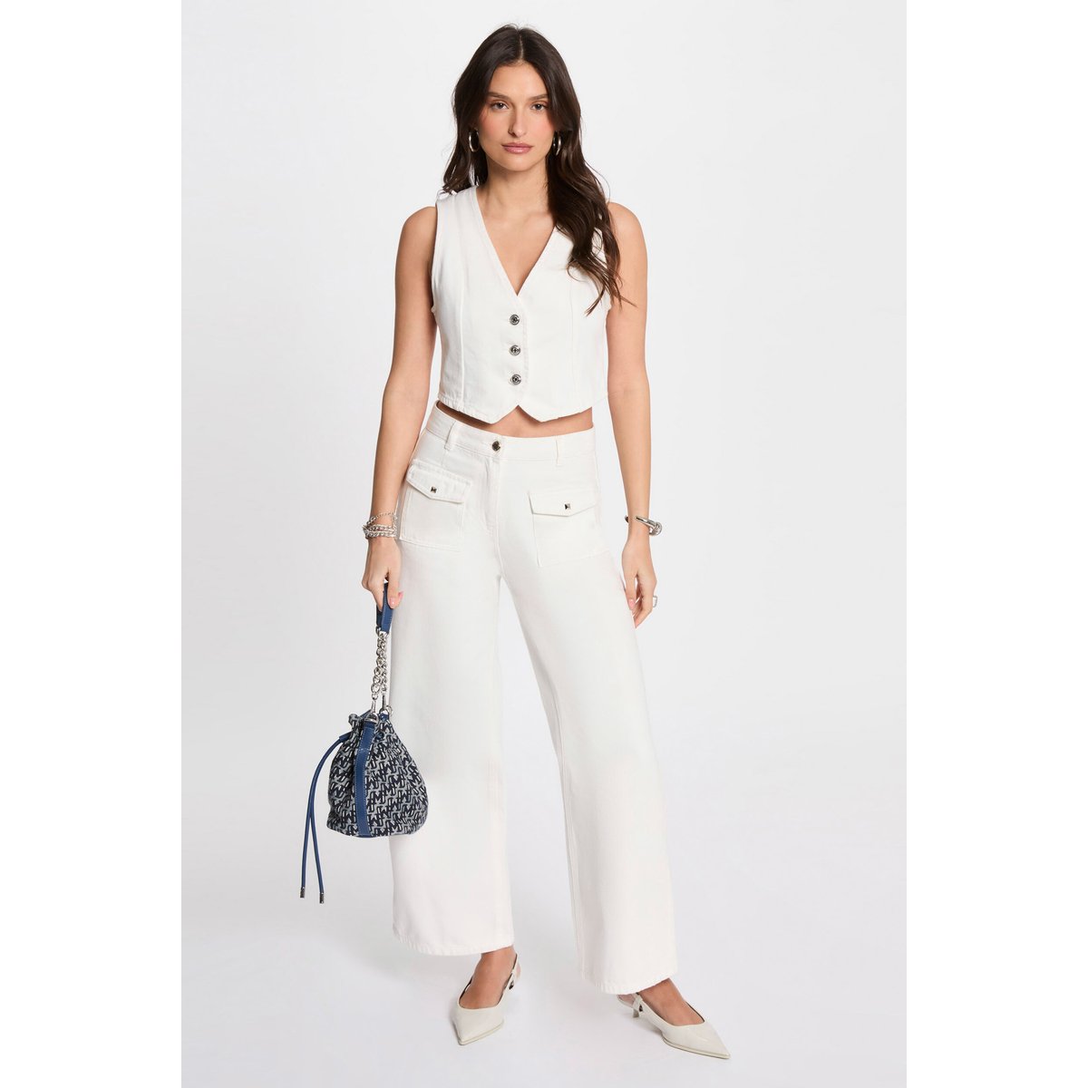 Veston sans manches jean blanc, MORGAN