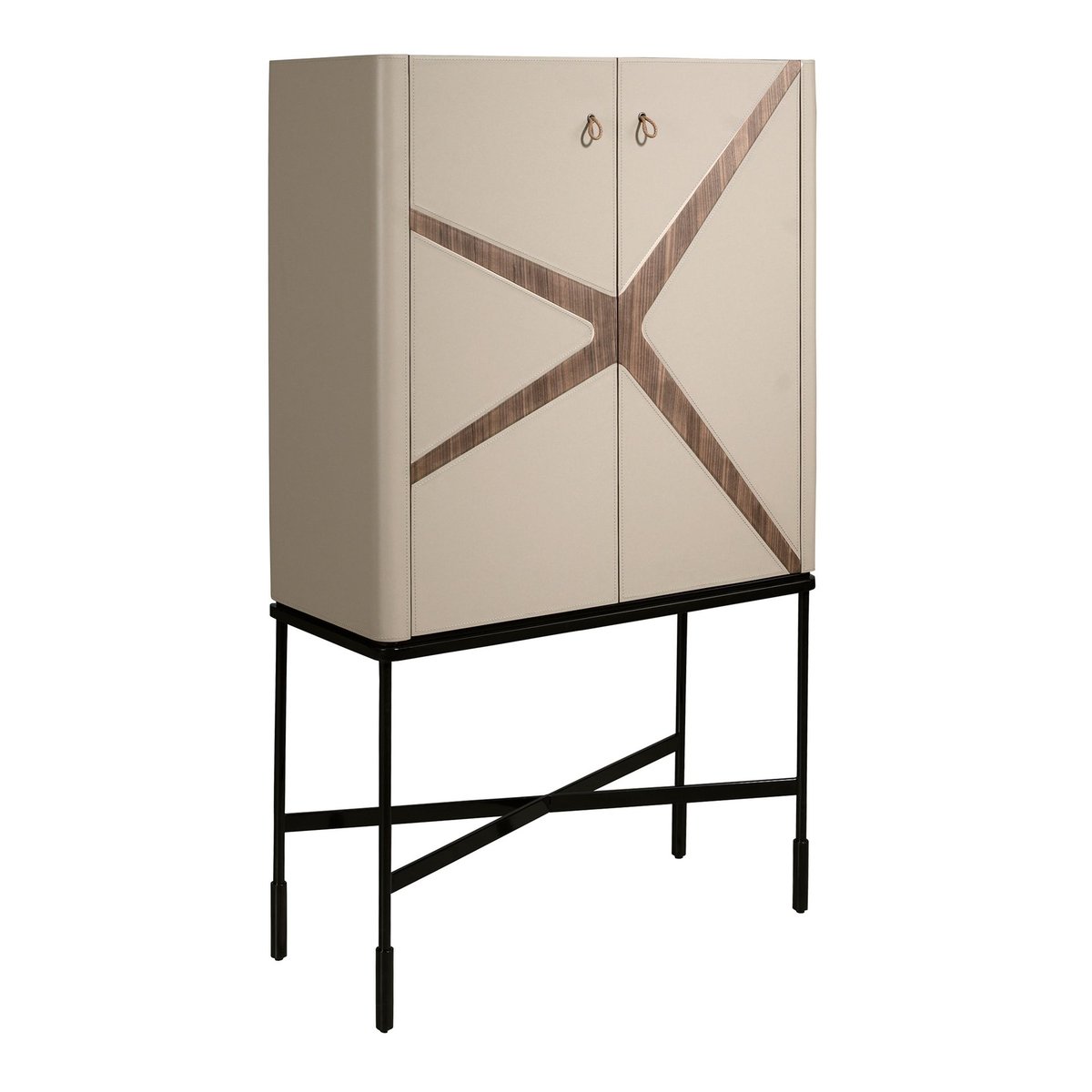 Buffet haut en similicuir, noyer et acier noir | taupe | noyer, ANGEL CERDA