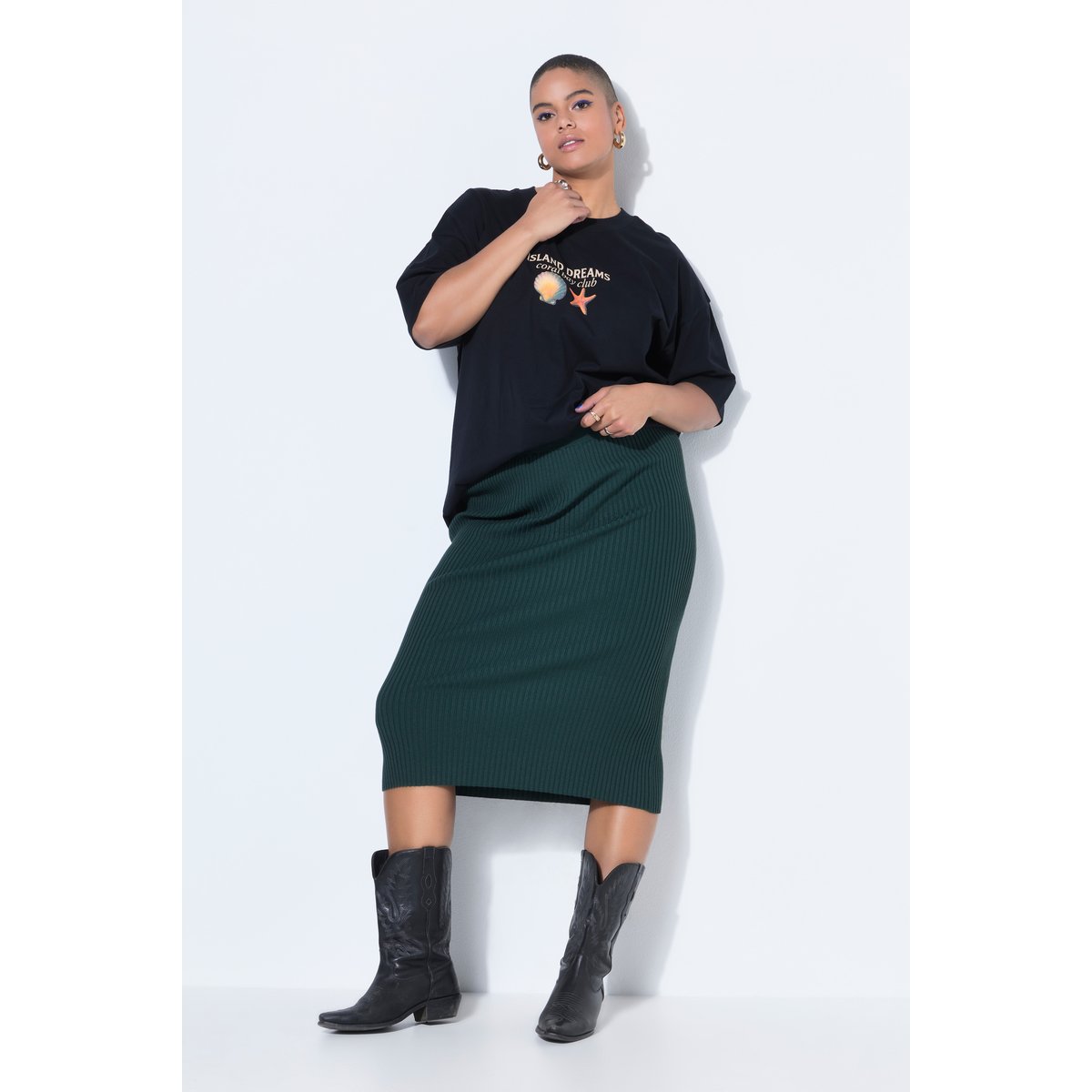 Jupe en maille, longueur midi vert foncé, STUDIO UNTOLD