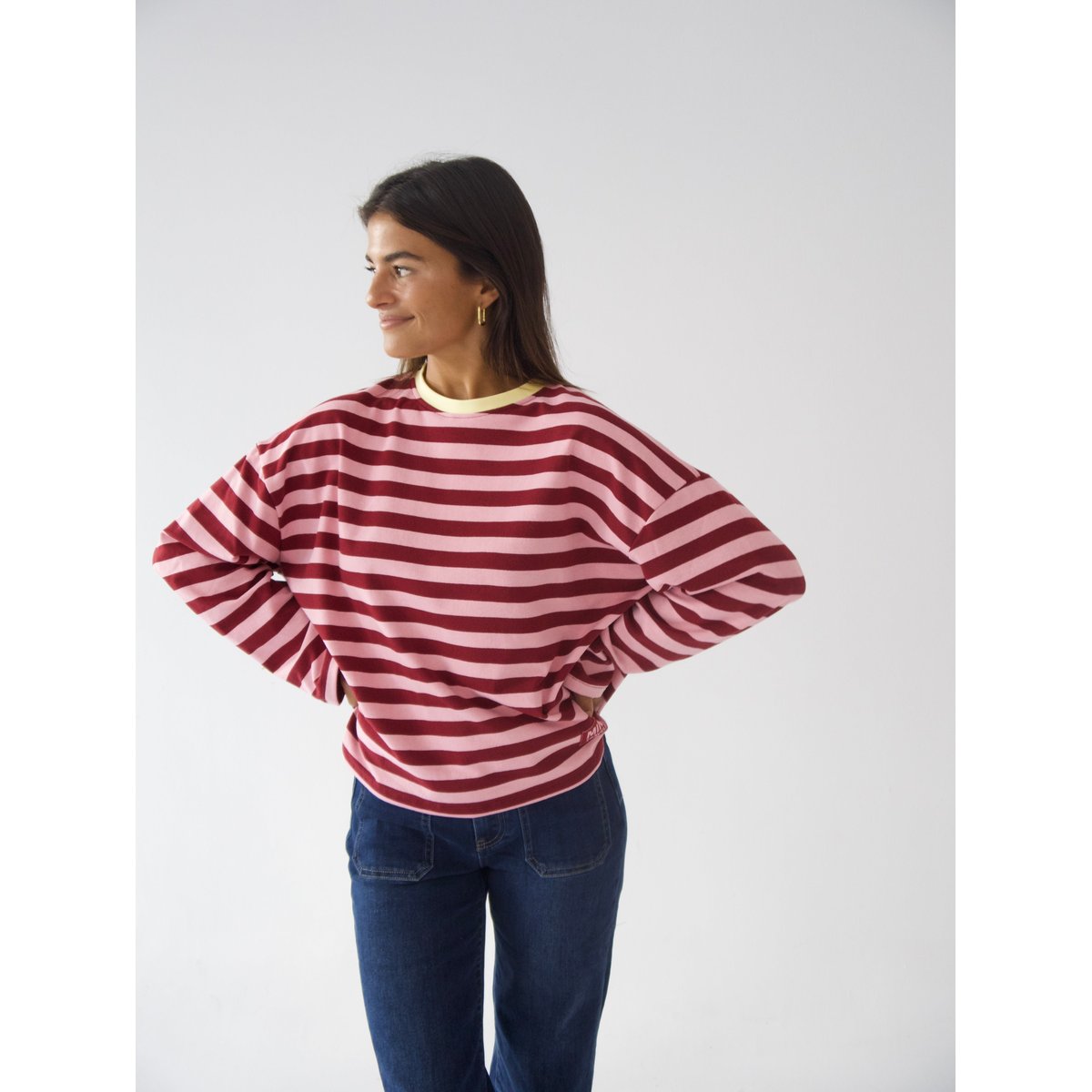 T-shirt rayé manches longues NÚRIA bordeaux / rose / jaune, MINDTRAVELER