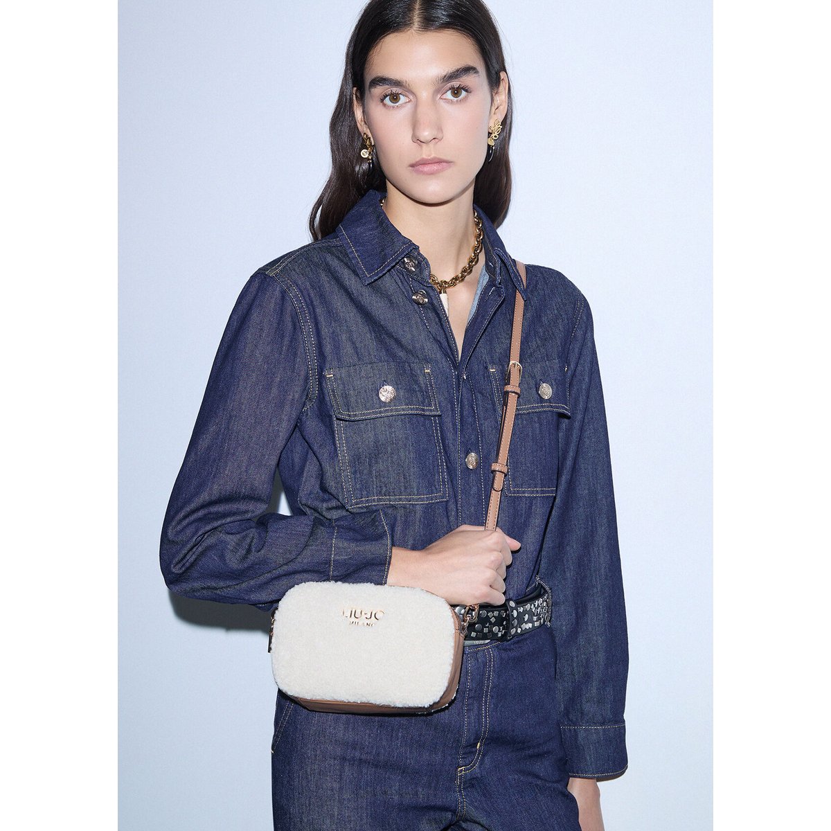 Sac bandoulière format petit en teddy crème, LIU JO