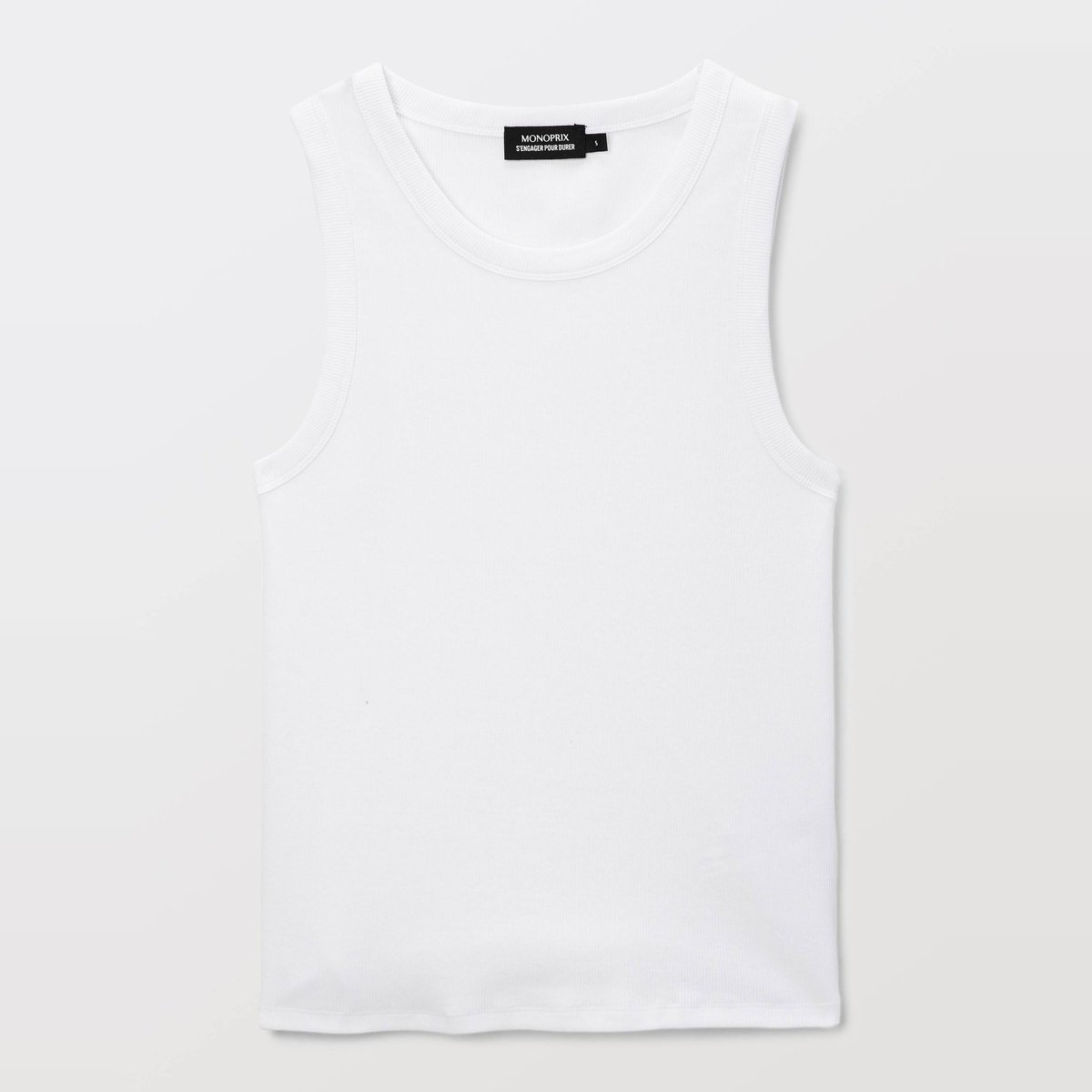 Débardeur côtelé uni en coton BIO GOTS blanc, MONOPRIX