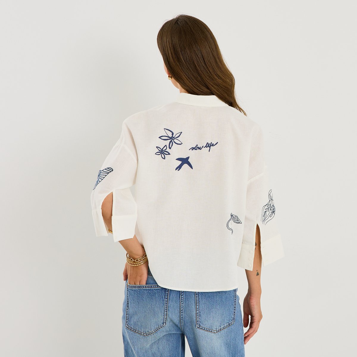 Chemise oversize brodée blanc cassé ecru, GRAIN DE MALICE