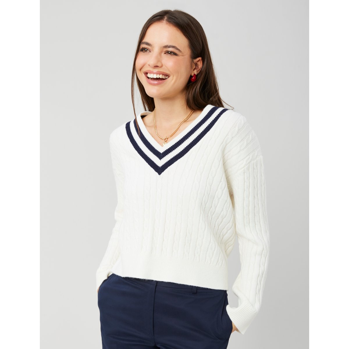 Pull col v blanc écru, BZB