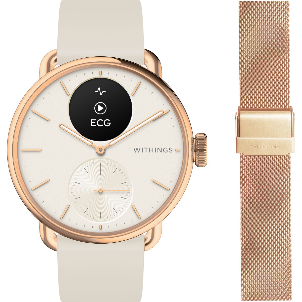 Montre santé ScanWatch 2 Rose Gold 38mm + bracelet milanese offert couleur unique, WITHINGS