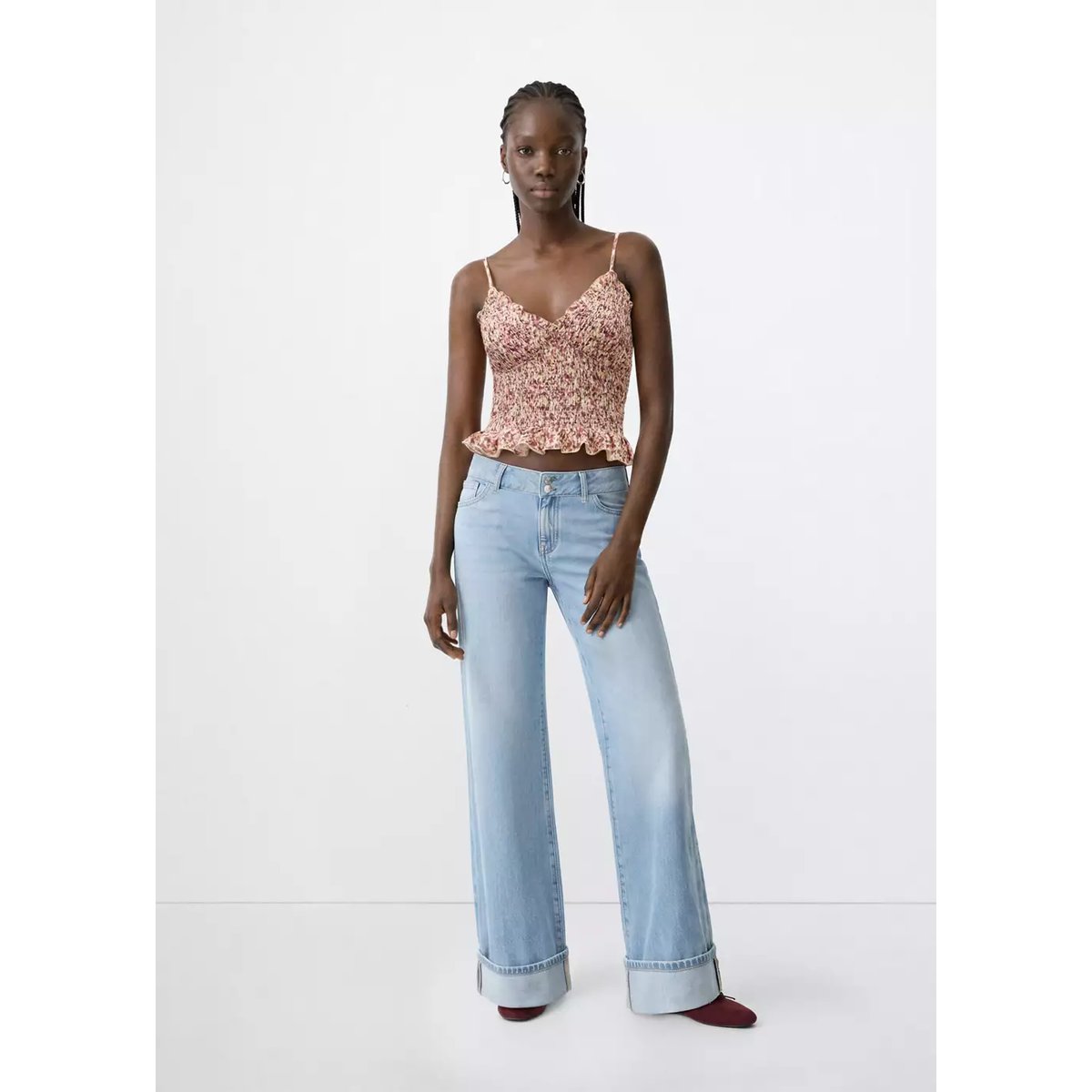Top froncé imprimé rose pastel, MANGO TEEN