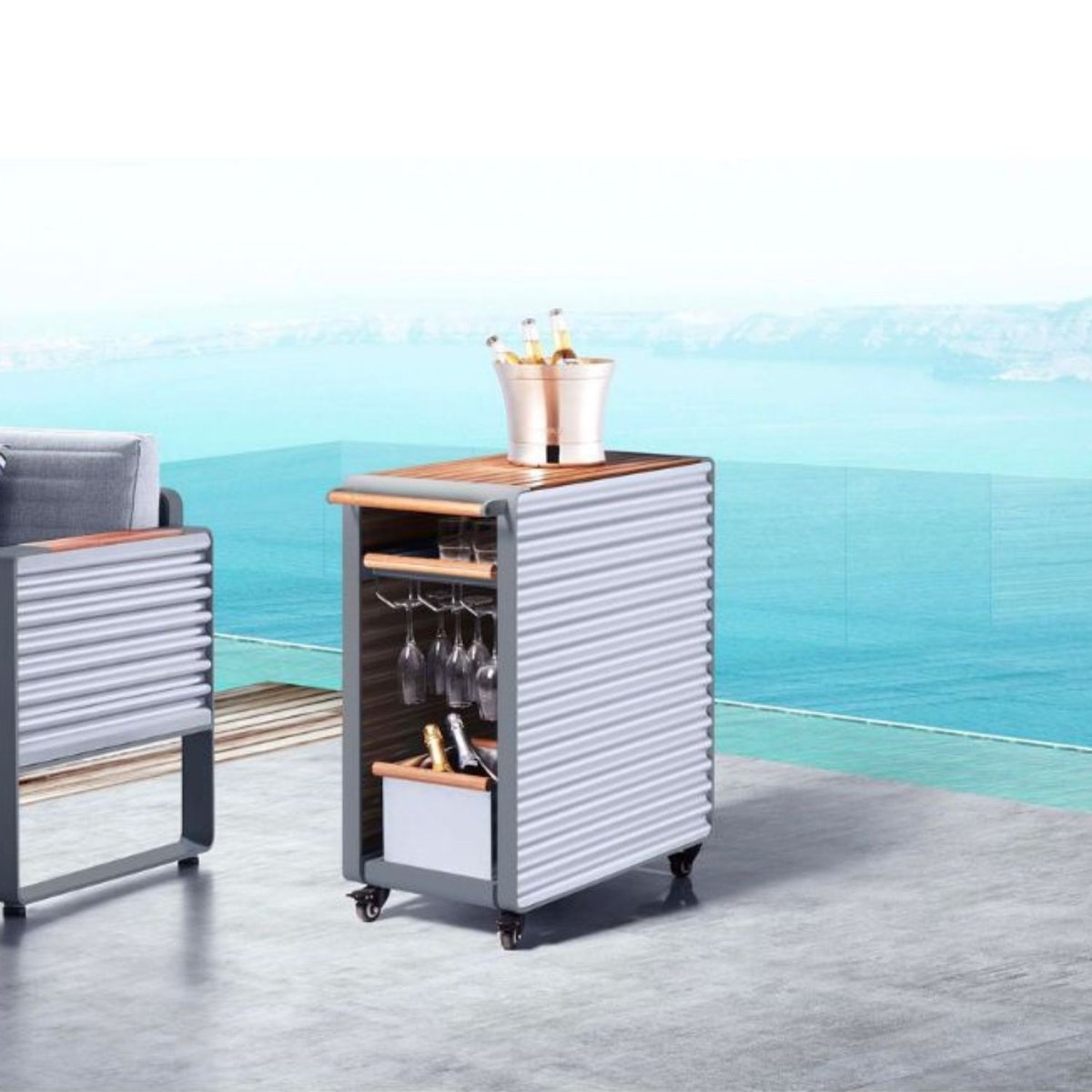 Desserte de jardin en aluminium AIRPORT gris clair, AU JARDIN DE CHLOÉ