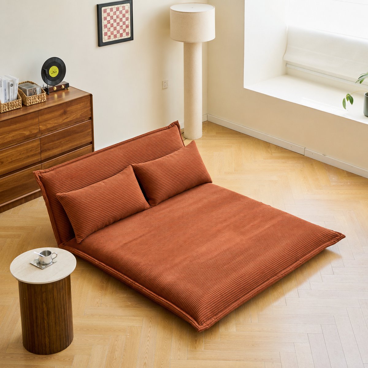 Canapé convertible en velours côtelé, LEON terracotta, NORDLYS
