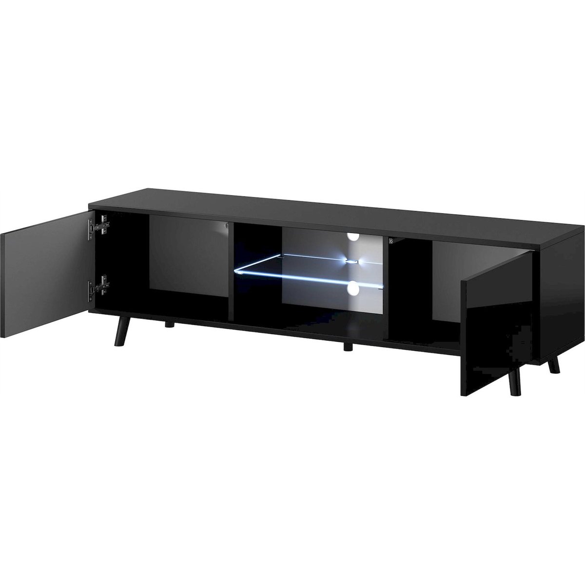 Meuble tv avec niche éclairée collection LEFYR noir mat, RECOLLECTION