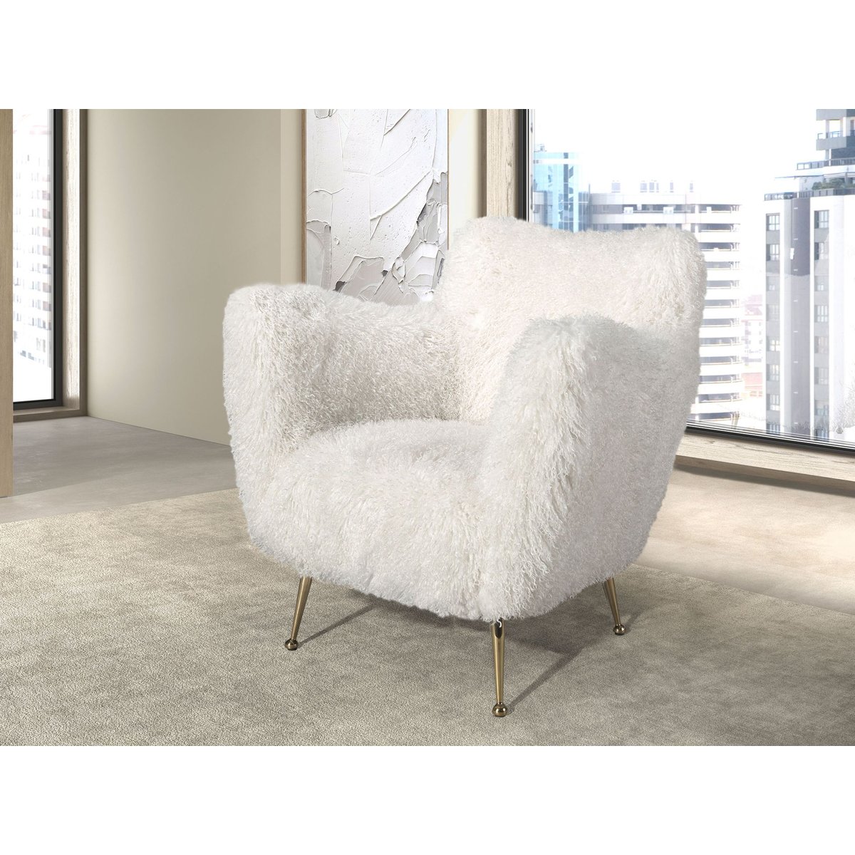 Fauteuil en tissu blanc à poils longs blanc | or, ANGEL CERDA