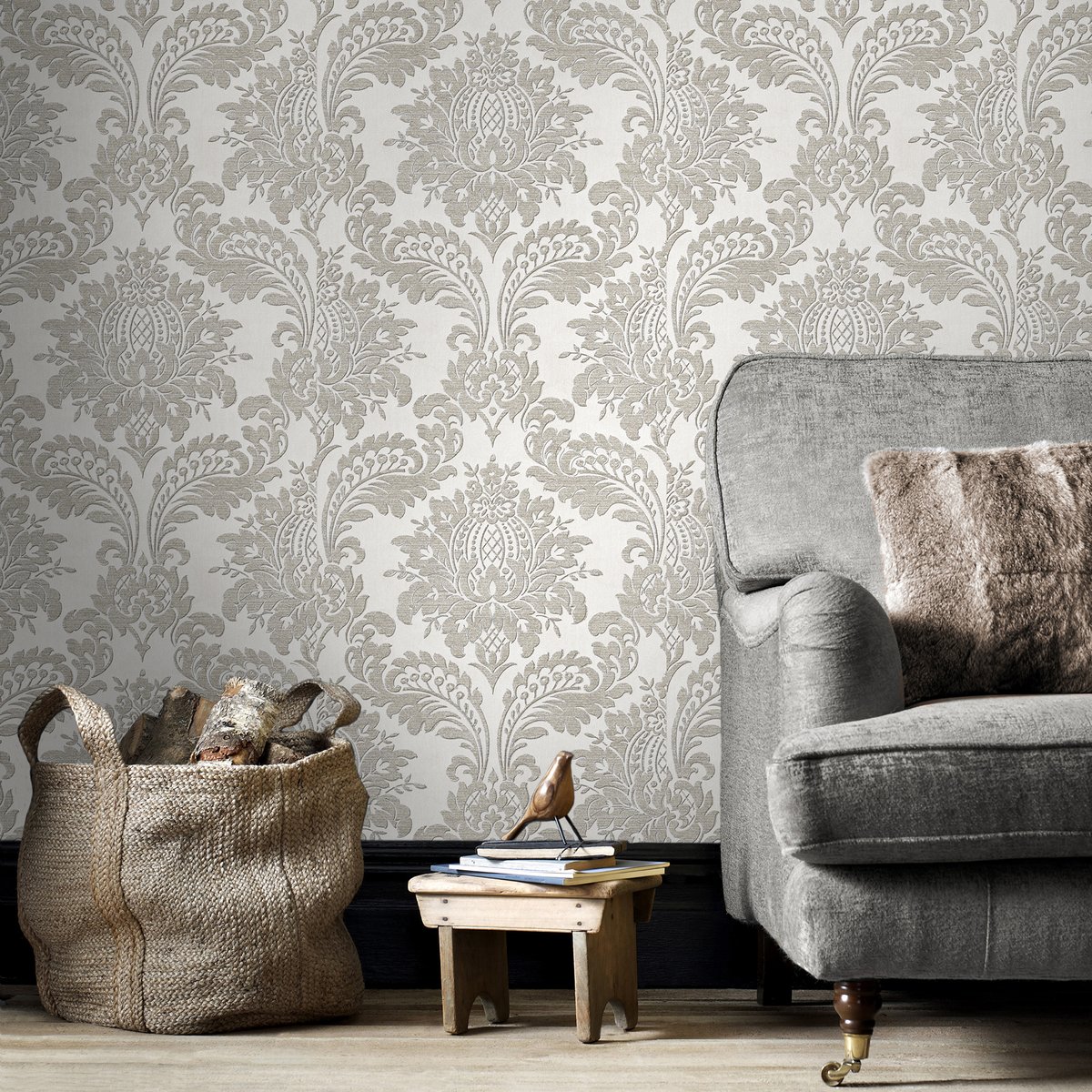 Papier peint Damassé gris, SUBLIME