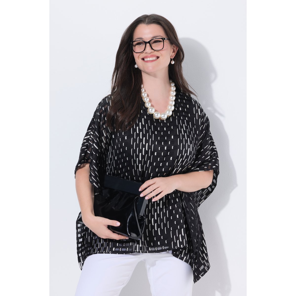 Blouse doublée en mesh, coupe oversize noir, ULLA POPKEN