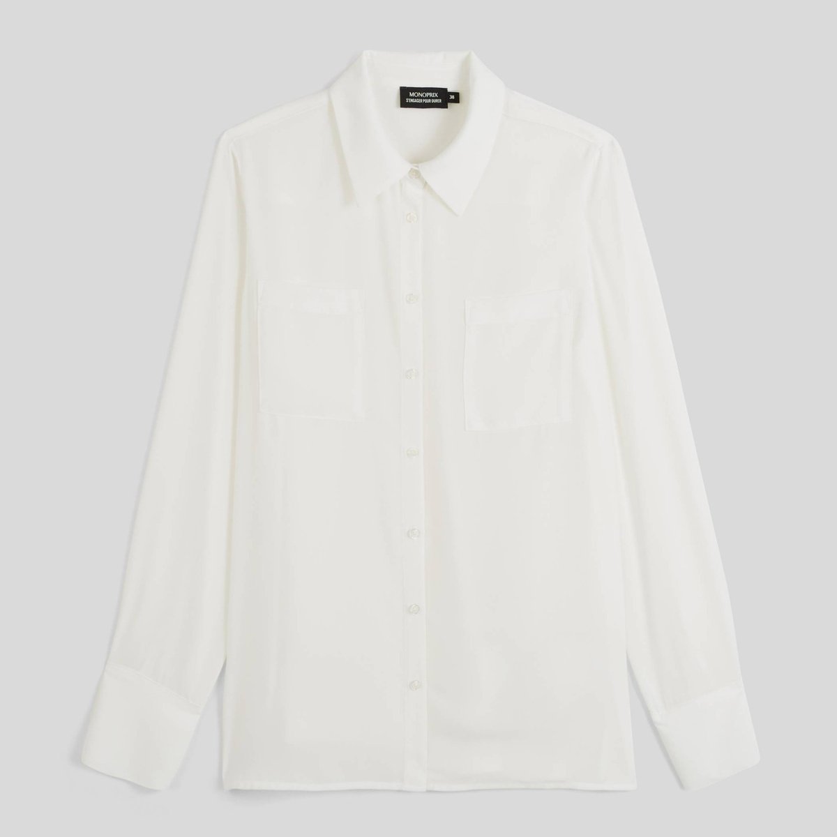 Chemise manches longues unie ecru, MONOPRIX