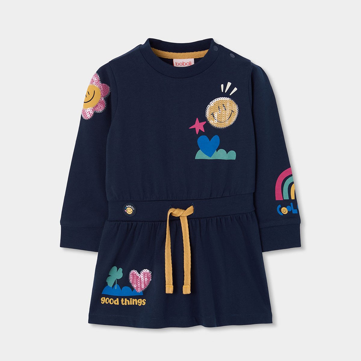 Robe en maille imprimée avec sequins bleu, BOBOLI