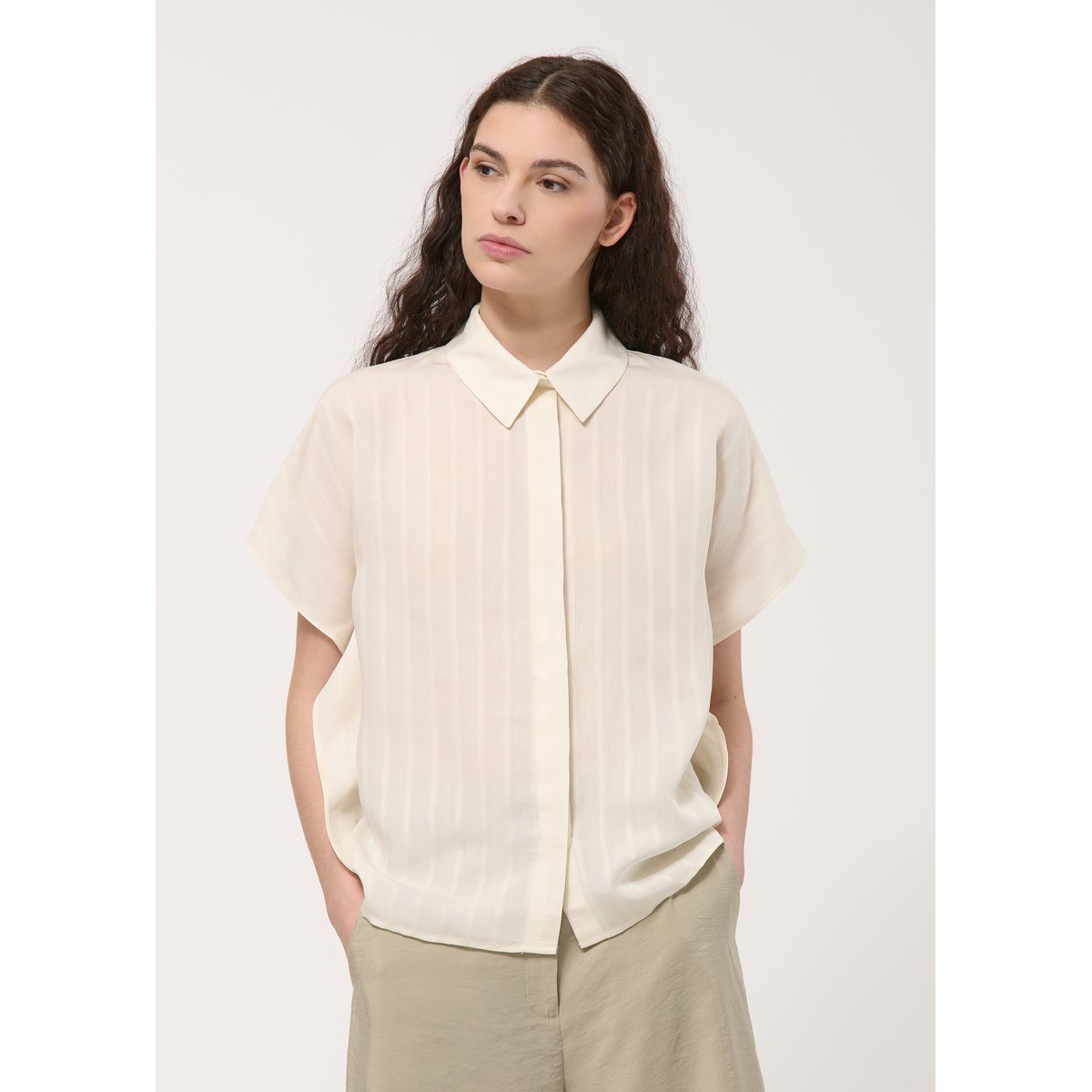 Chemise oversize rayures texturées off white, HUMILITY