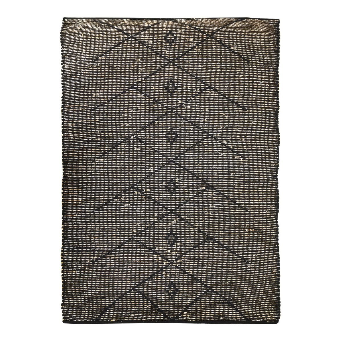 Tapis en jonc de mer motif tribal CHIC TRIBAL noir, THE DECO FACTORY