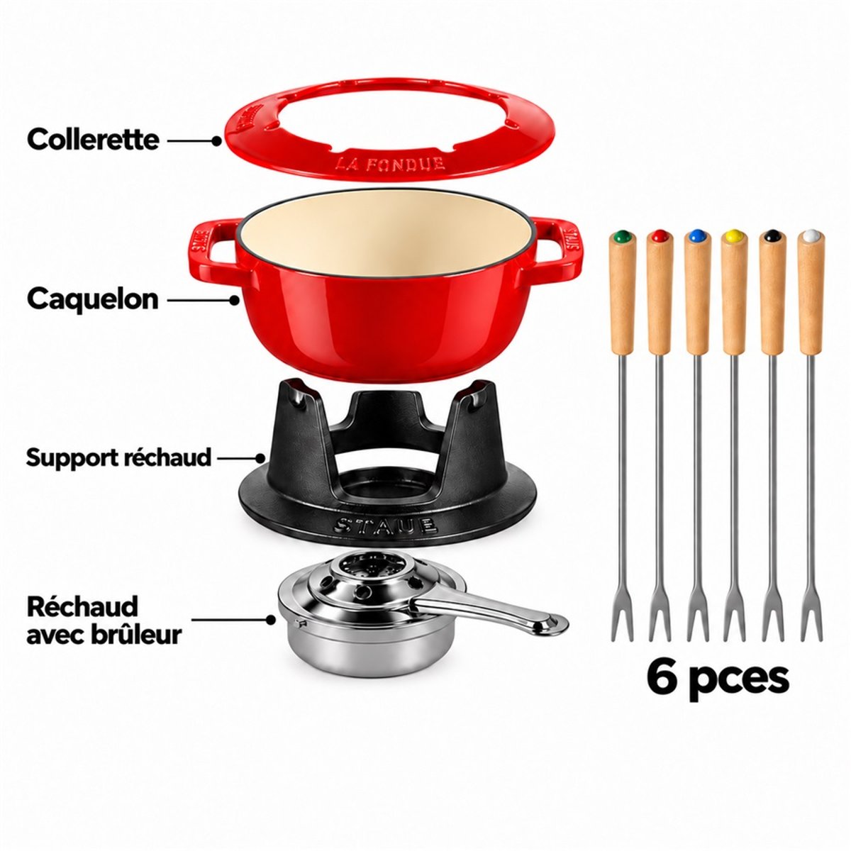 STAUB Service à fondue fonte 18 cm. induction. four. Cerise cerise, STAUB