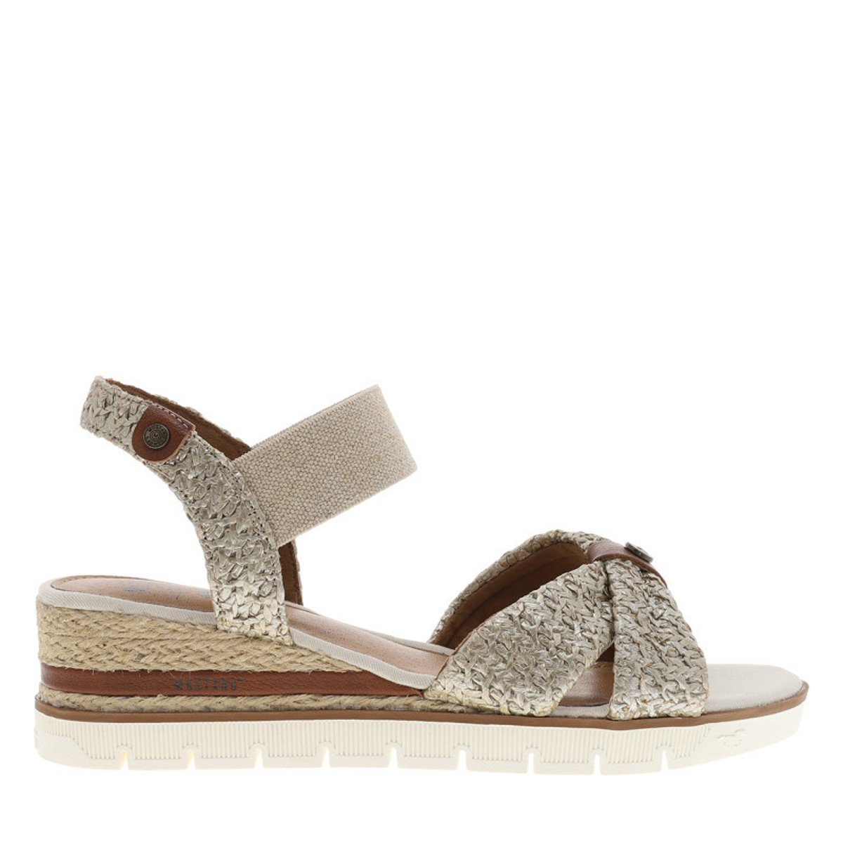 Sandales écrus avec un talon semi-compensée et une bandes élastiquées beige, MUSTANG