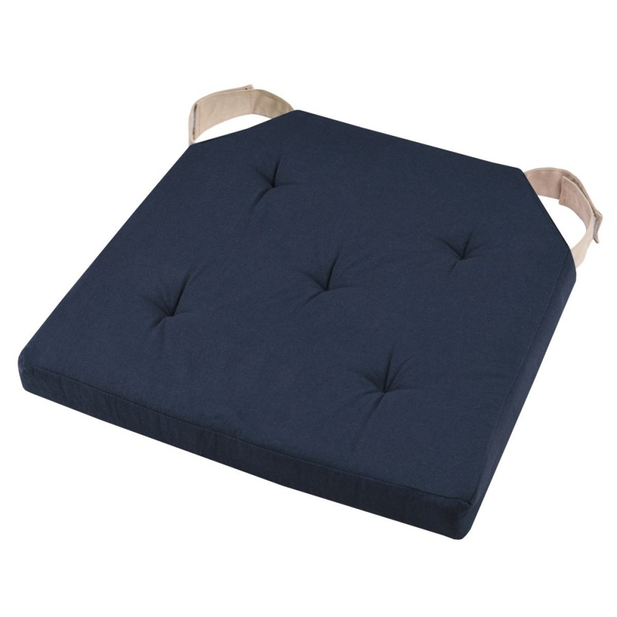 Lot de 4 galettes de chaise Duo velcro 38x38 Marine Lin bleu, DECORATIE