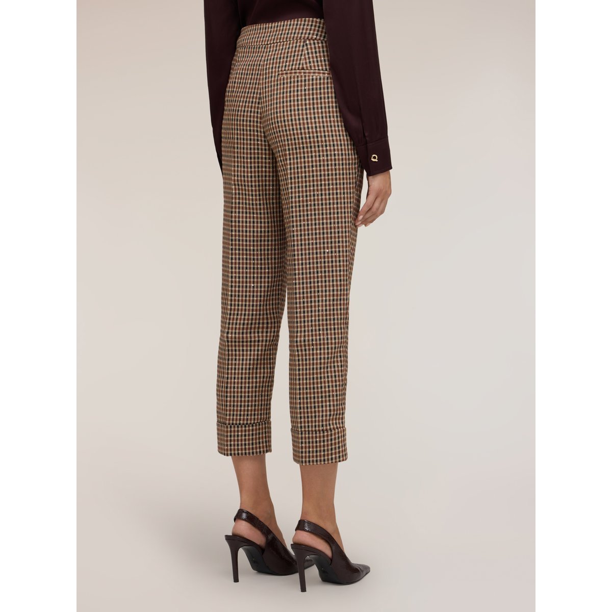 Pantalon court à motif à carreaux beige, MOTIVI