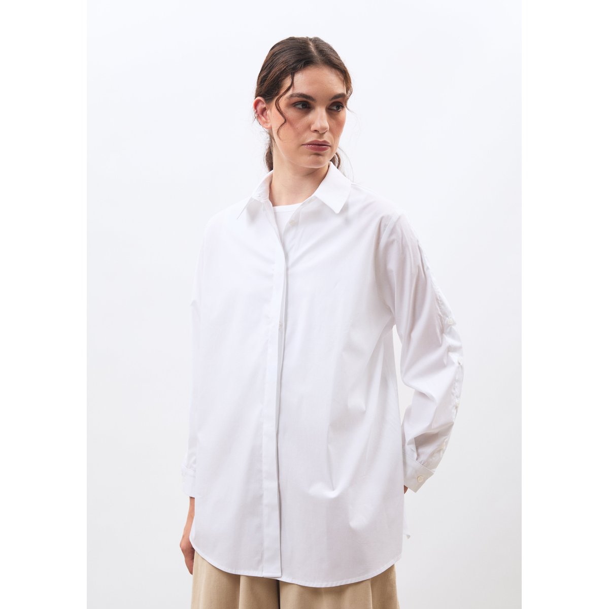 Chemise manches longues en popeline de coton blanc, HUMILITY