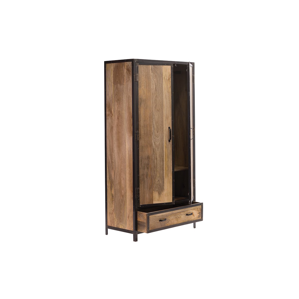 Armoire industrielle en bois massif manguier et métal noir L90 cm INDUSTRIA bois clair / noir, MILIBOO