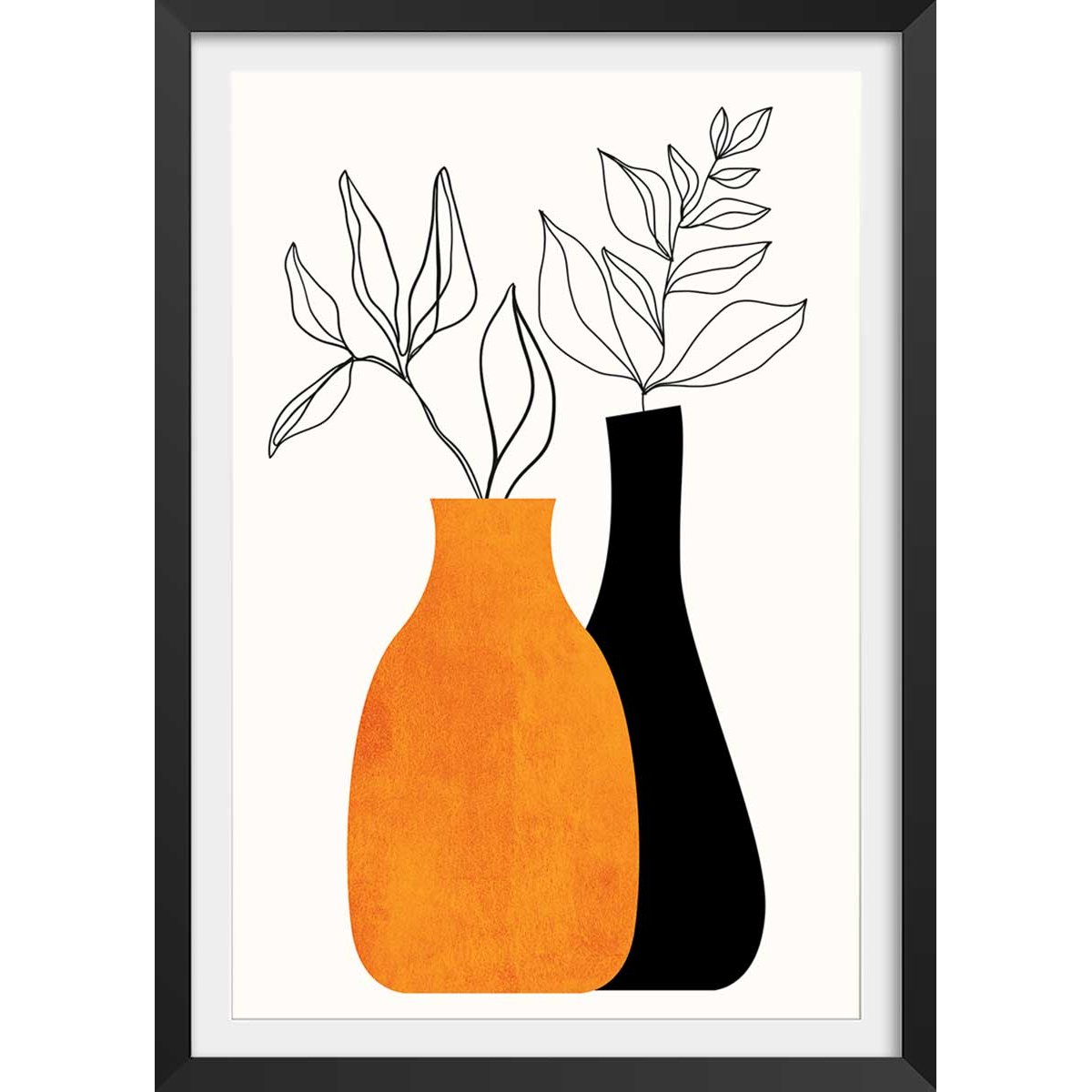Affiche fleurs ""plante"" affiche + cadre en bois - noir, HEXOA