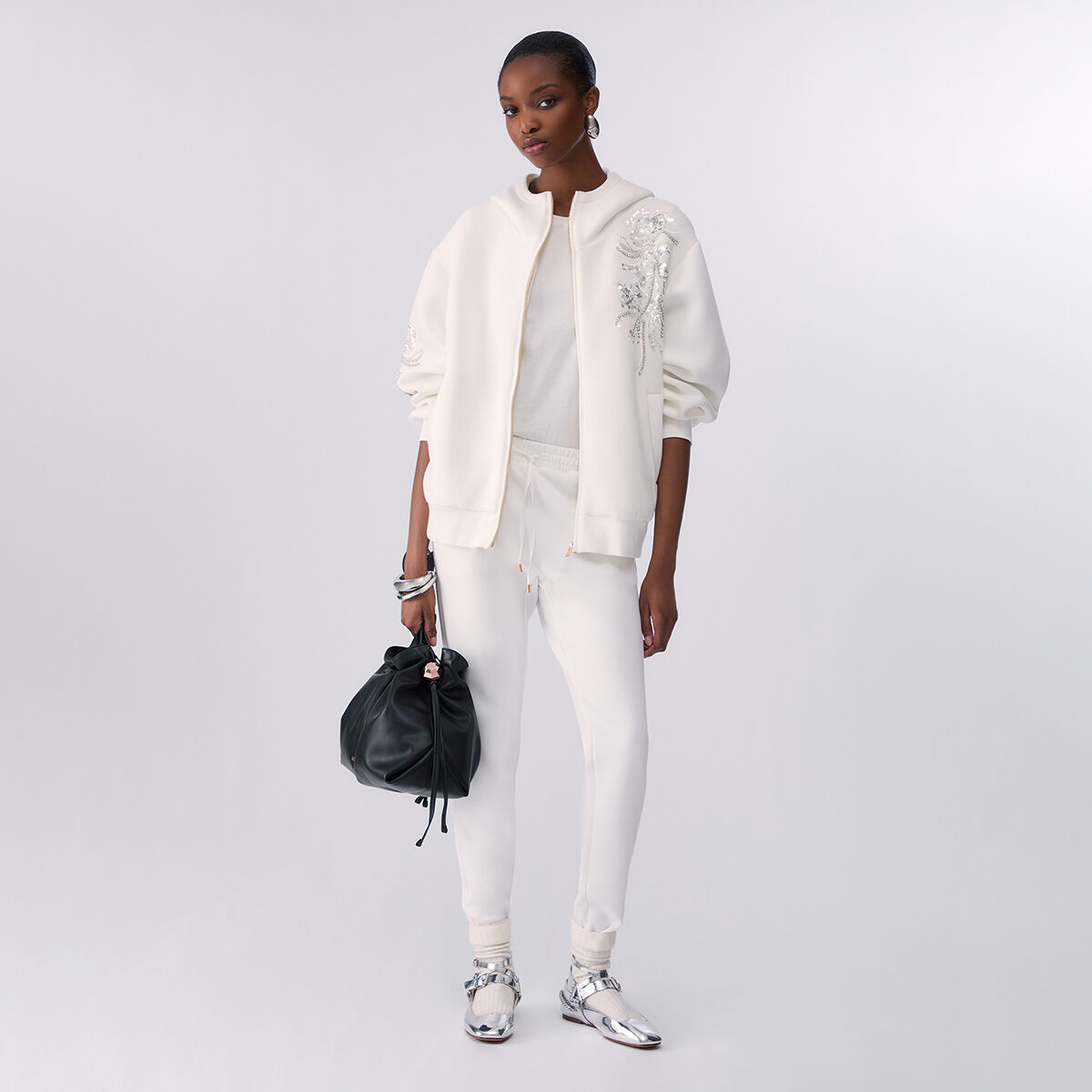 Veste Oversize avec Broderie Bijou blanc laine, LIU JO