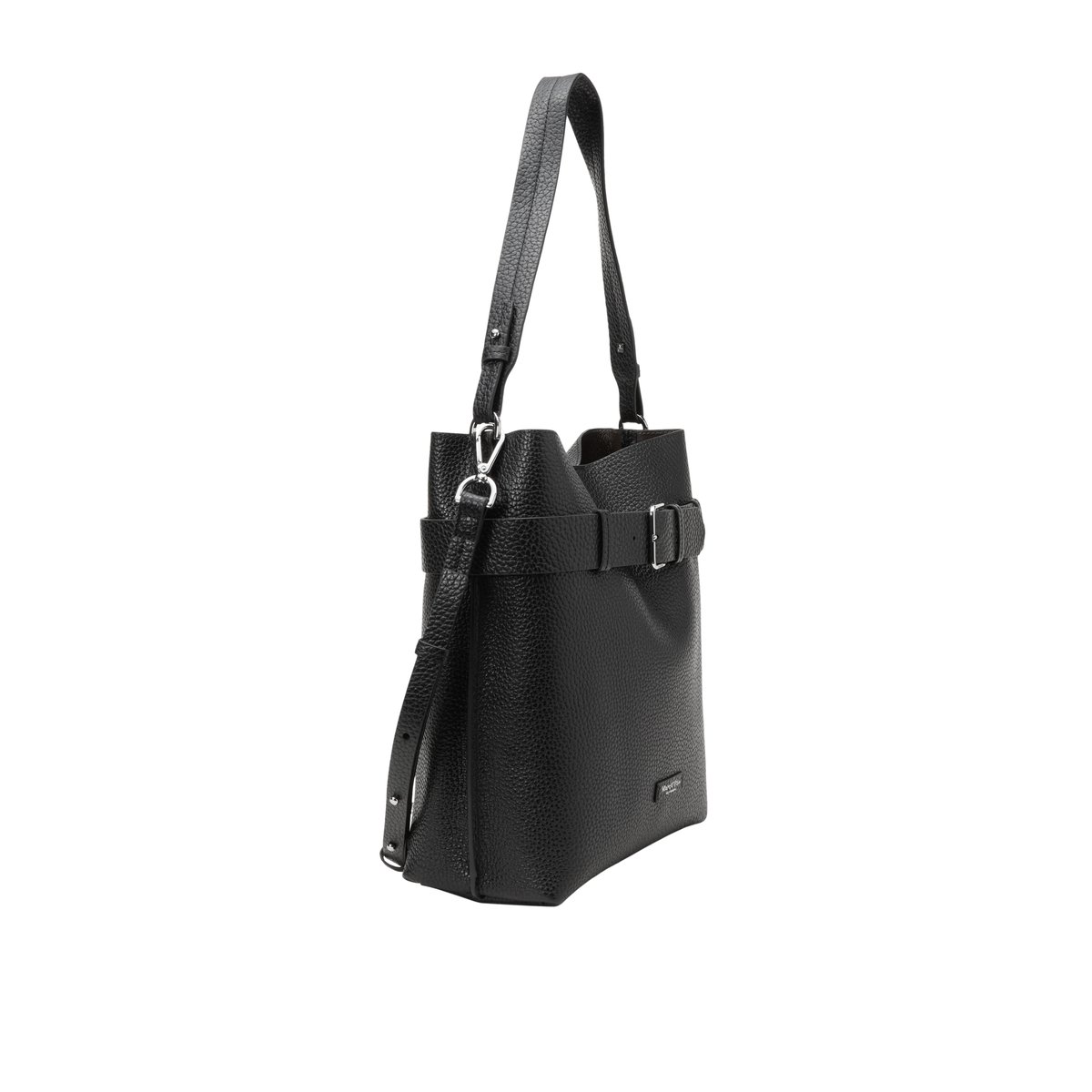 Sac Hobo modèle Brinja, taille moyenne en cuir de vachette grainé noir, MARC O'POLO