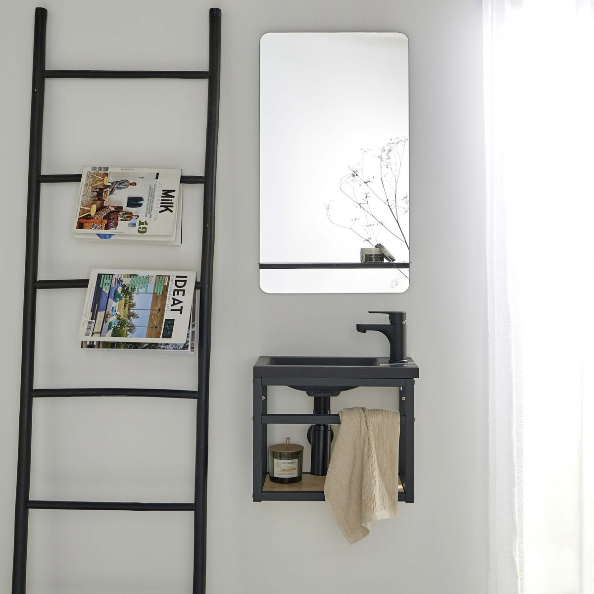 Ensemble lave-mains + miroir + robinet SAO noir, MOB IN