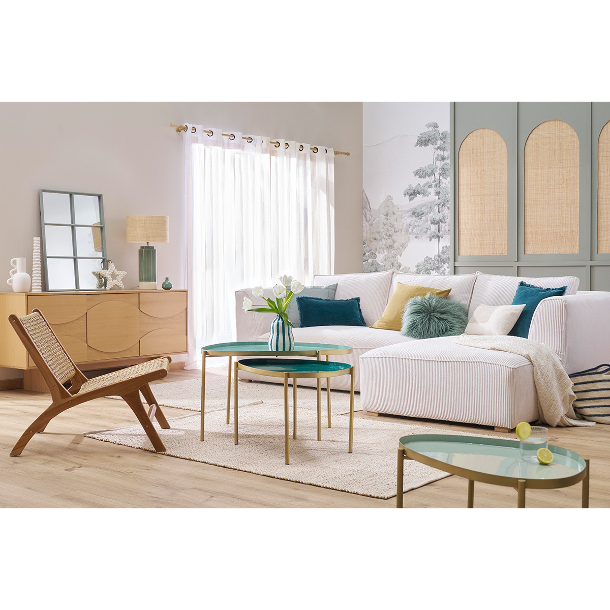 Fauteuil lounge en bois teck massif et corde tressée SUMBA marron, MILIBOO