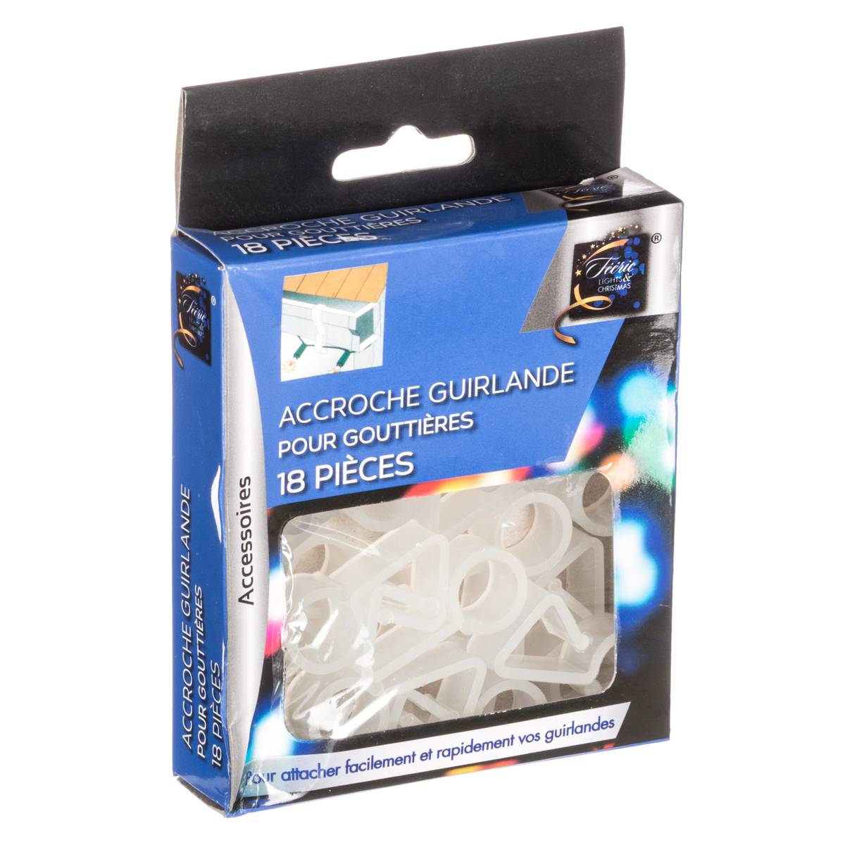 Accroche guirlande pour gouttières 18 pièces transparent, FEERIC LIGHTS & CHRISTMAS