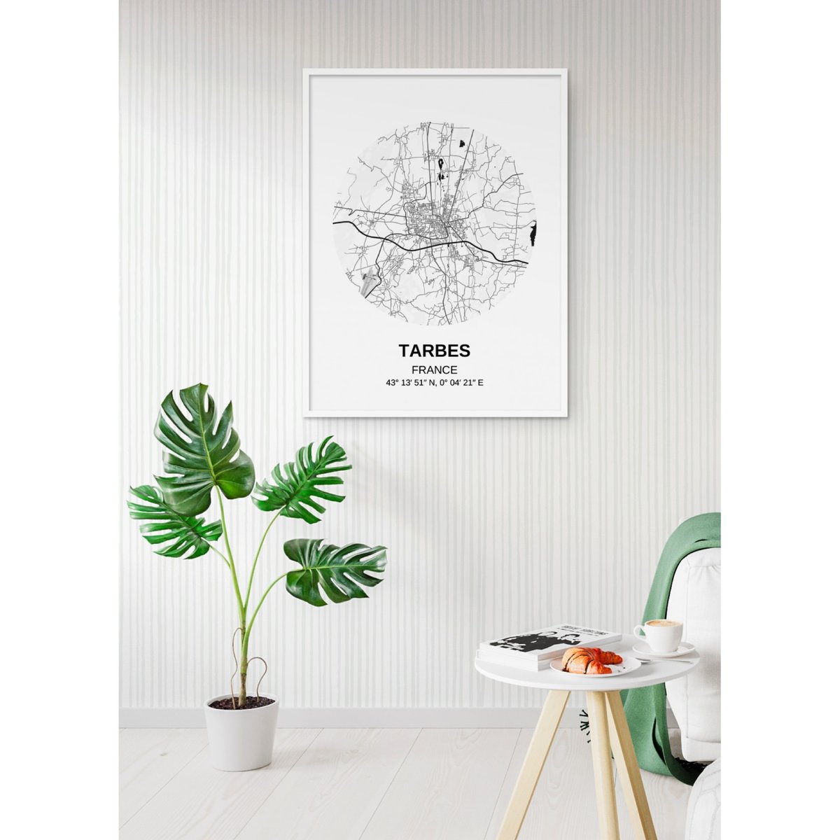 Affiche Carte Tarbes blanc, L'AFFICHERIE