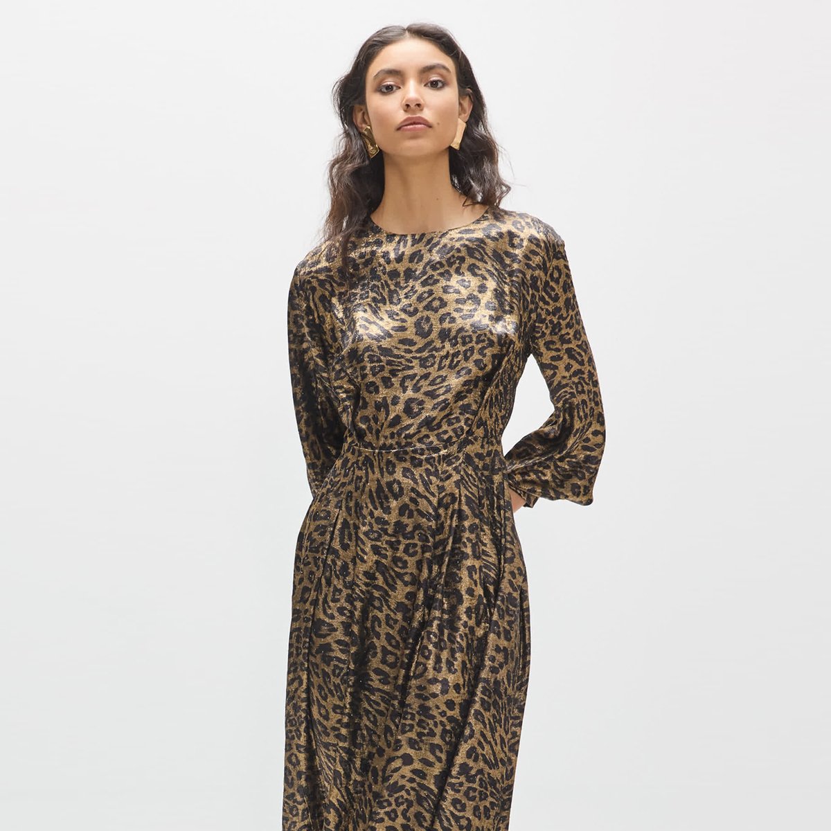 Robe midi imprimée léopard à col boà®te léopard, LOLA CASADEMUNT