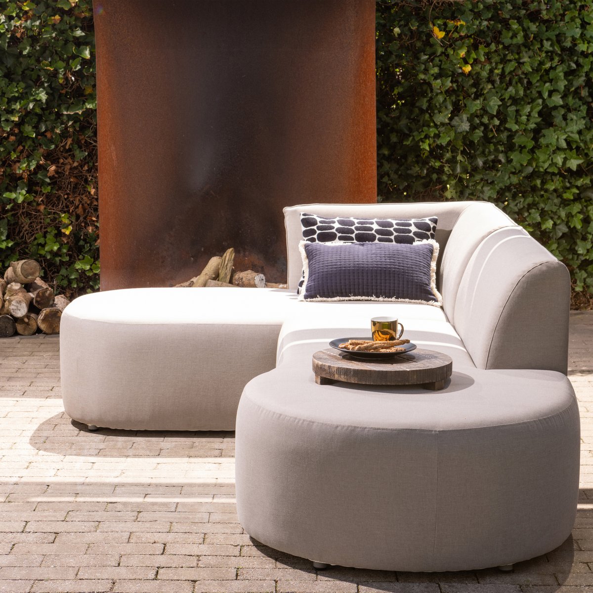 Salon de jardin d'angle gauche en tissu d’extérieur CHIOS sable, WOOOD