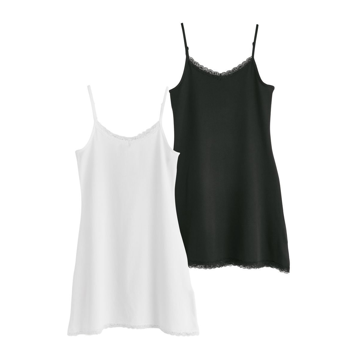 Nuisette en coton avec finition dentelle noir/blanc, NEXT
