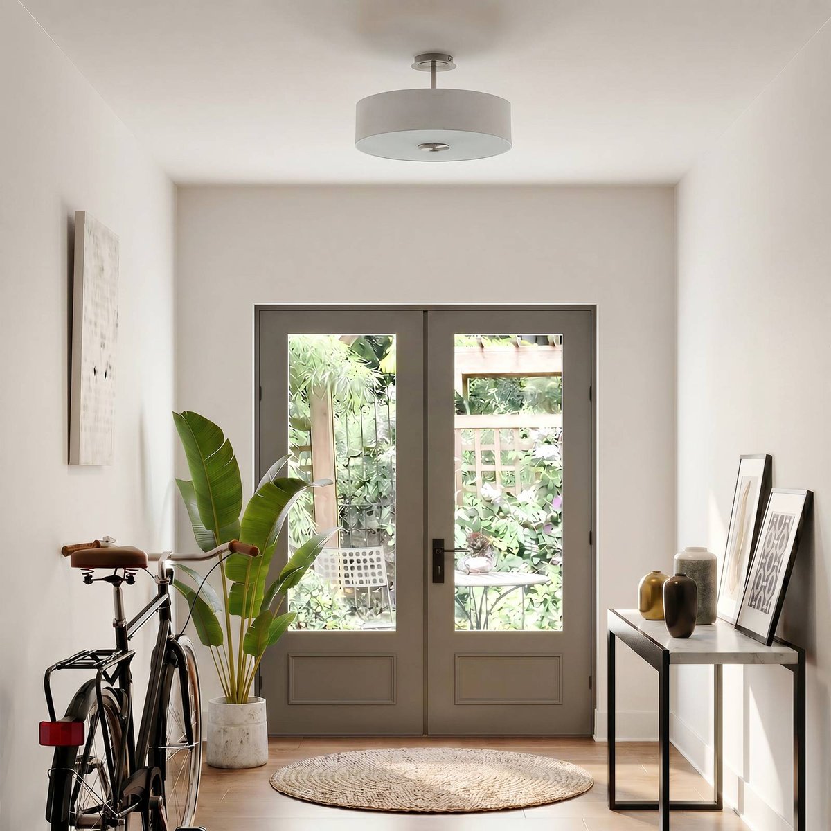Plafonnier en textile moderne, Josia blanc, nickel mat, chrome, LINDBY