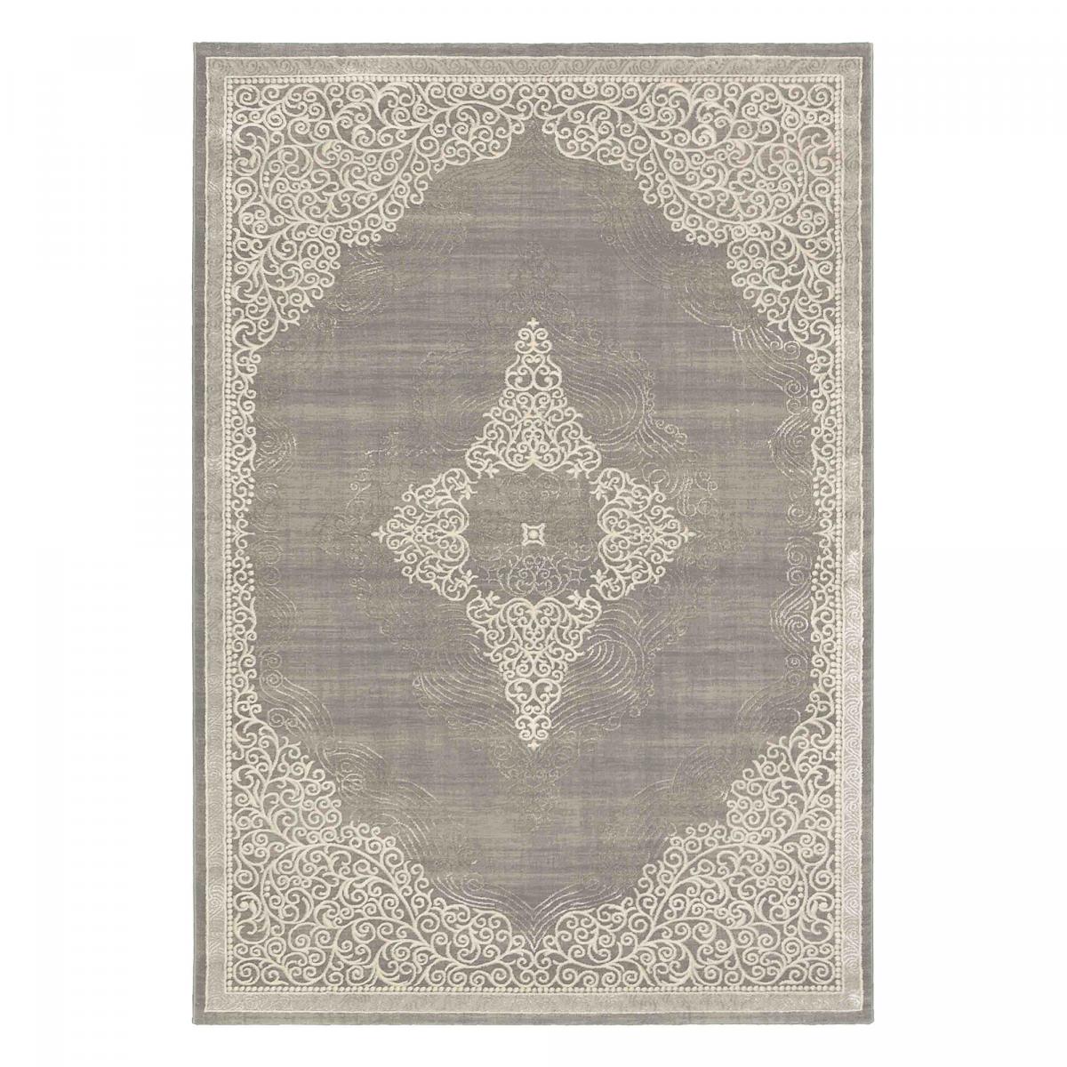 Tapis orient tissé motif ethnique MEDAROND gris, beige, UN AMOUR DE TAPIS