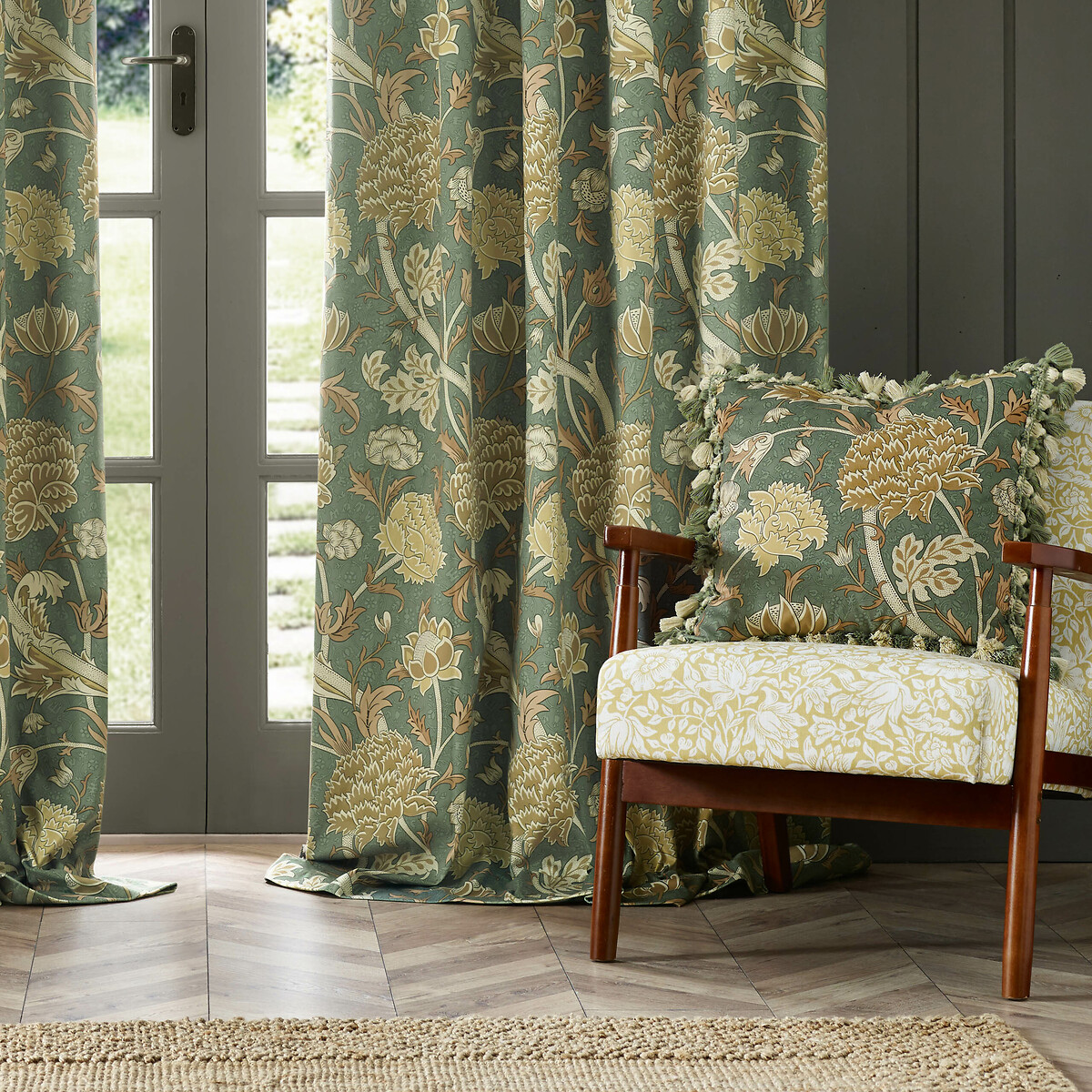 Cray Floral Chenille Pencil Pleat Curtains sage, MORRIS & CO.